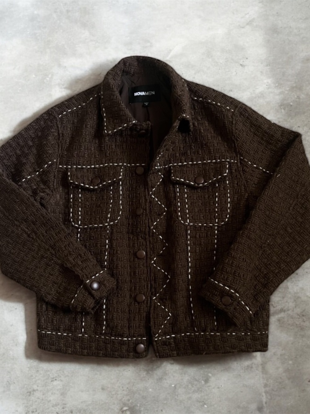 Nova Men Brown Textured Button-Up Jacket